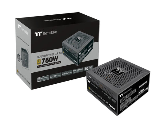 Thermaltake Toughpower GF A3 750W - PCIe Gen 5.0, 80-Plus Gold, fully modular, quiet 140mm fan, EU certified.