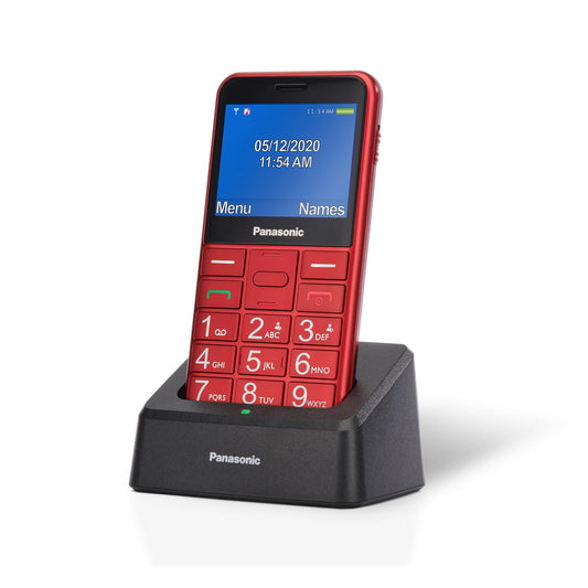 Panasonic KX-TU155EXRN - Mobilais tālrunis ar SOS pogu, lieliem taustiņiem, Bluetooth, FM radio, saderīgs ar dzirdes aparātiem.