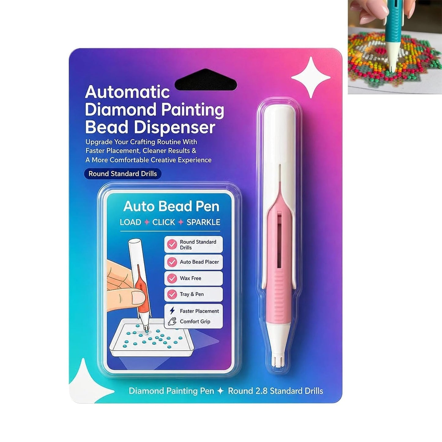 Automātisks dimanta mozaīkas pērlīšu dozators, automātiskais Diamond Painting pen, bezvaska dimanta mozaīkas pildspalva, dimanta mākslas rīks DIY mākslai iesācējiem un pieaugušajiem