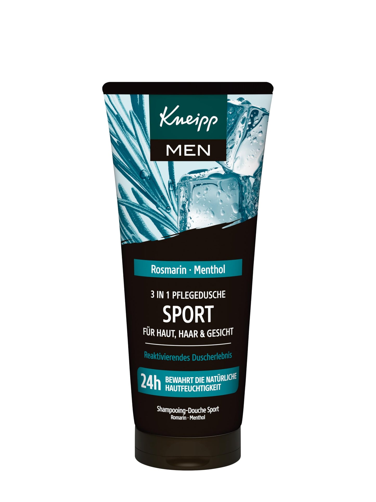 Dušas želeja vīriešiem Kneipp MEN 3 in 1 Sport ķermenim, matiem un sejai ar rozmarīna ēterisko eļļu un dabīgu mentolu 200 ml
