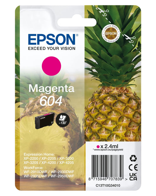 Epson Magenta 604 kasetne - oriģinālā tinte, standarta izmērs, C13T10G34020, augstas kvalitātes drukāšanai.