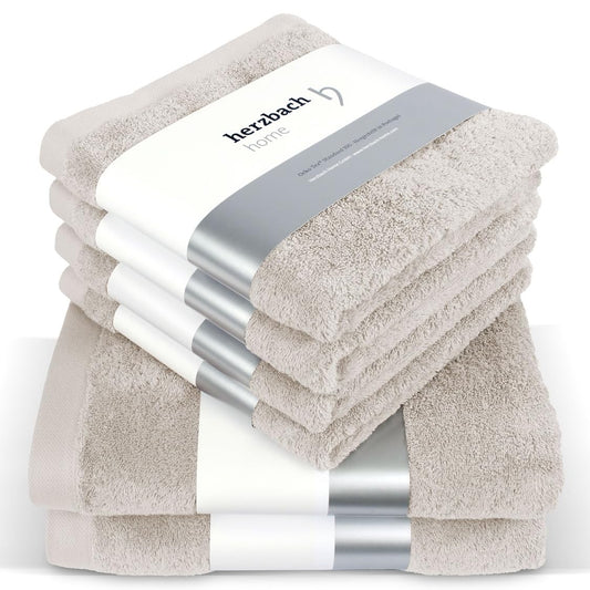 Dvieļu komplekts herzbach home Pura, 6 gab., 4x roku dvieļi, 2x dušas dvieļi, 100% kokvilna