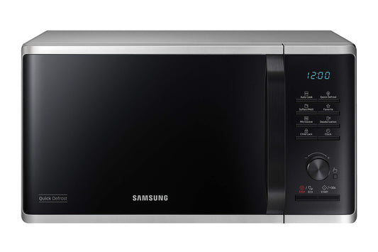 Samsung MS2AK3515AS/EG mikroviļņu krāsns, 800 W, 23 ℓ iekšējā telpa, 48,9 cm platums, skrāpējumiem izturīga keramikas emalja iekšpuse, QuickDefrost atkausēšanas programmas, sudraba.