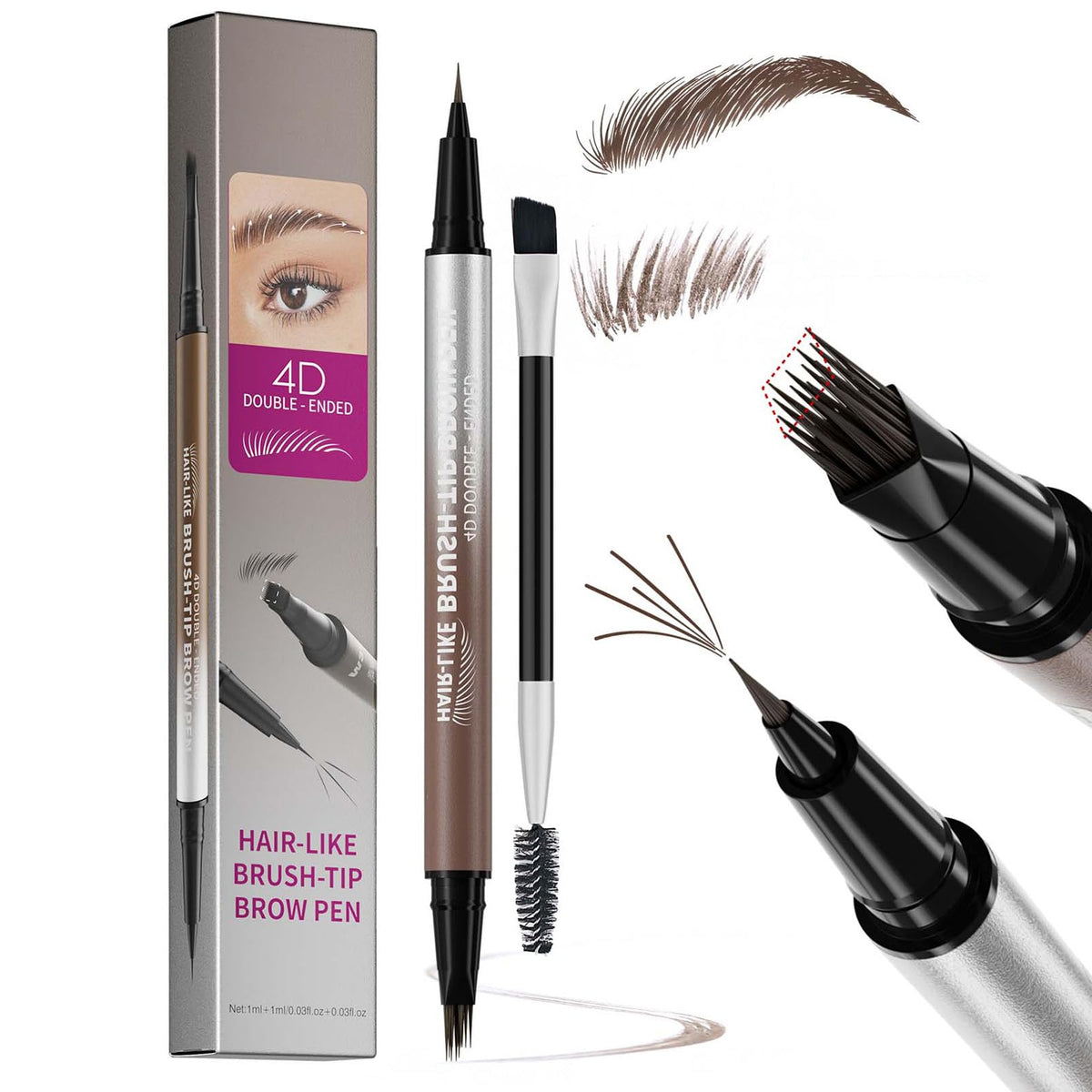 Microblading uzacu zīmulis 2-in-1 dabiska šķidruma formula (brūns)