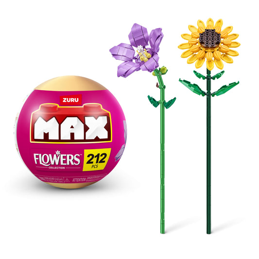 MAX Premium ziedu celtniecības ķieģeļu kolekcija - 243 gabali, 2 ziedi kapsulā, Platikodons un saulespuķe.