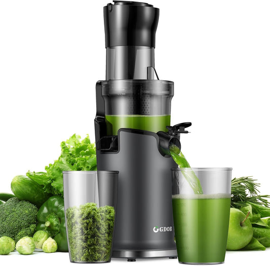GDOR sulas spiede Slow Juicer ar 90 mm lielu iepildes cauruli veseliem augļiem un dārzeņiem, viegli tīrāma sulas spiede dārzeņiem un augļiem, augsta sulas ražošana, sulas mašīna, bez BPA, 200W, birste