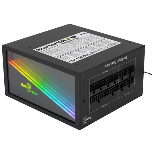 Aerocool MIRAGEGOLD 850W - modulārs datora barošanas bloks ar RGB, 80 Plus Gold, japāņu kondensatori