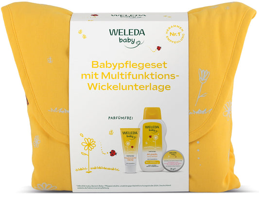 WELEDA Bio Baby dāvanu komplekts mazuļa kopšanai - autiņbiksīšu kairinājuma aizsargkrēms, kopjoša eļļa, balzams