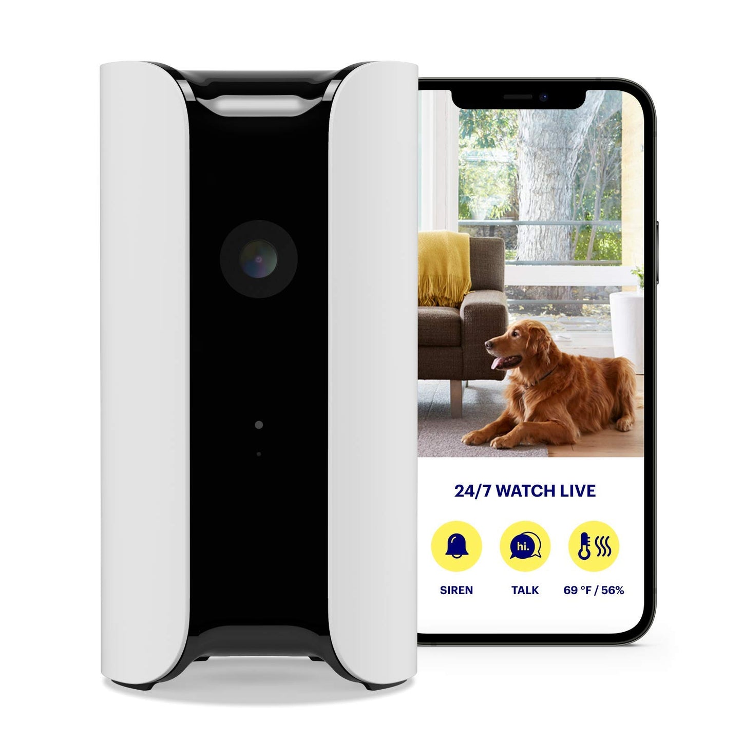 Kanāriju Pro uzraudzības kamera, 90 dB sirēna, telpas klimata uzraudzība, divvirzienu audio, kustības noteikšana, saderīga ar Alexa un Google, bērnu monitors ar kameru, IP WLAN