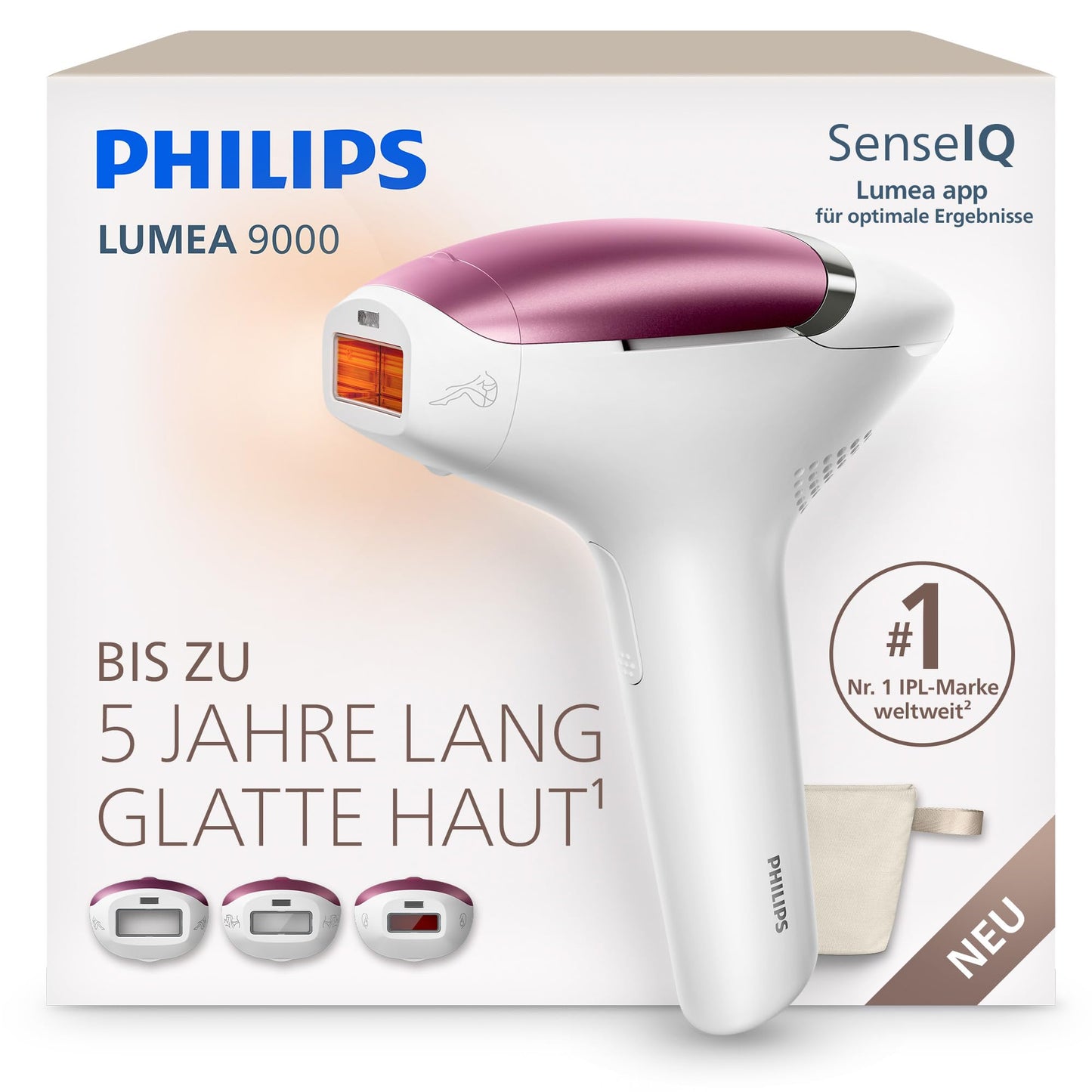 Philips Lumea 9000 IPL matu noņemšanas ierīce mājas lietošanai, alternatīva lāzera procedūrām salonā, medicīnas standartiem atbilstoša drošība, 3 uzgaļi ķermenim, sejai un jutīgām zonām, BRI939/00