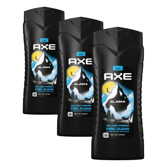 3-in-1 dušas želeja un šampūns Axe Alaska XL vīriešiem ilgstošam svaigumam, dermatoloģiski testēts, 400 ml (3 gab.)