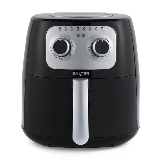 Salter 4.2L Hot Air Fryer - Oil-free, adjustable temperature, 30-min timer, non-stick grill, 1300W, versatile for meat and fish.