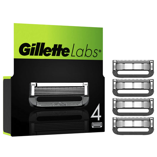 Gillette Labs Skūšanās asmeņi skuveklim, 4 rezerves asmeņi Gillette Labs mitrās skūšanās vīriešiem ar tīrīšanas elementu un sildāmo skuvekli