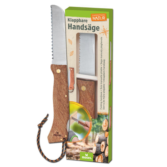 Bērnu rokas zāģis moses. Expedition Natur, salokāms, koka rokturis, pirkstu aizsargs, noapaļoti gali, nerūsējoša tērauda asmens, āra instruments bērniem, sudraba