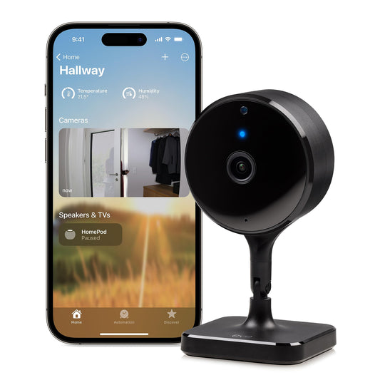 Eve Cam (Apple Home) - Gudrā iekštelpu kamera, 1080p izšķirtspēja, WLAN, 100 procentu privātums, HomeKit drošais video, paziņojums uz iPhone, mikrofons un skaļrunis, nakts redzamība, elastīga uzstādīšana