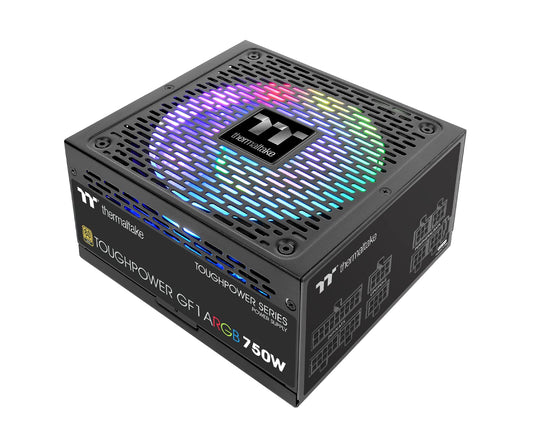 Thermaltake Toughpower GF1 750W ARGB - 80-Plus Gold, fully modular, quiet 140mm fan, black, EU certified.