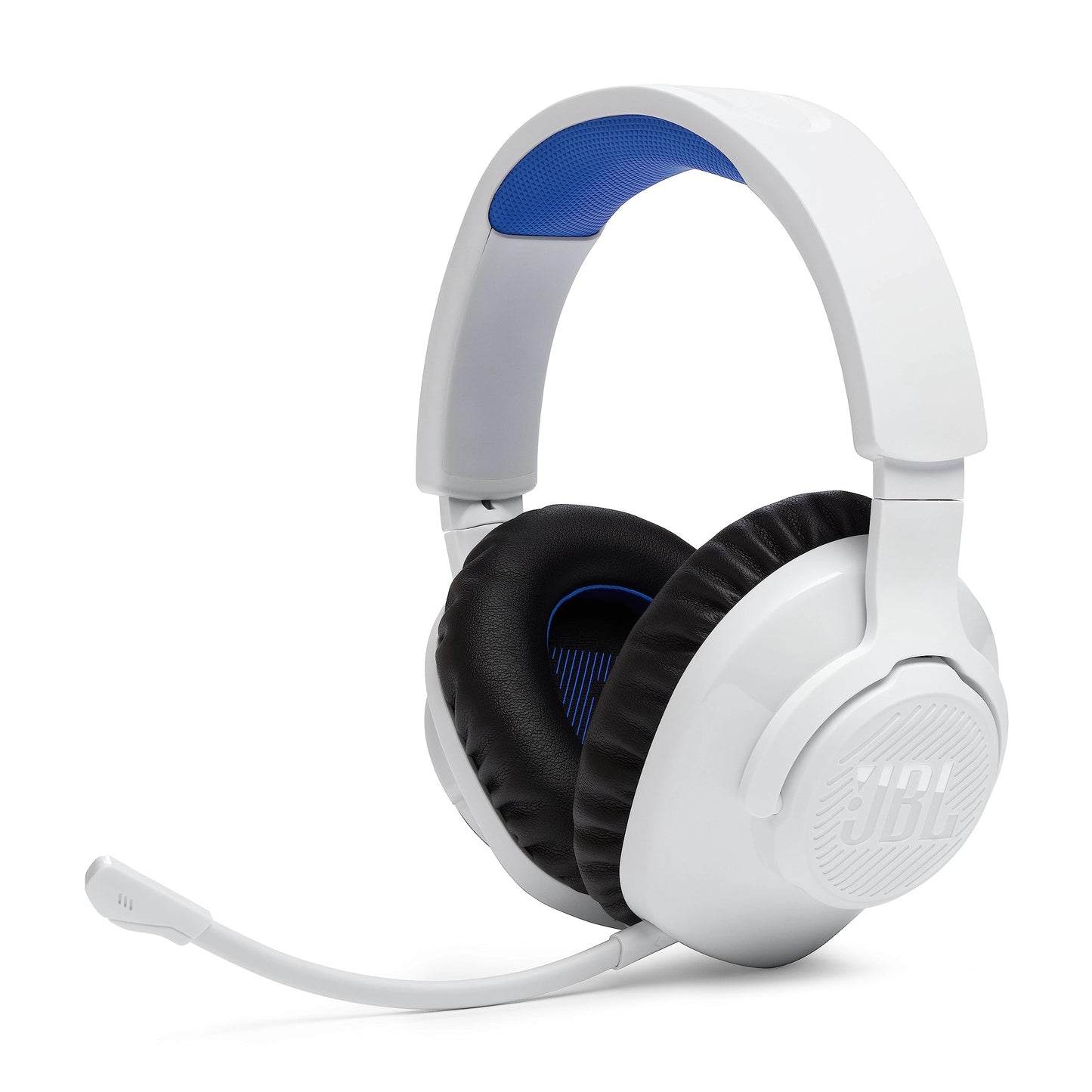 JBL Quantum 360P austiņas over-ear gamingam ar mikrofonu - PlayStation, PC, Mac un Nintendo Switch - ar boom mikrofonu un 22 stundu akumulatora darbības laiku - balts