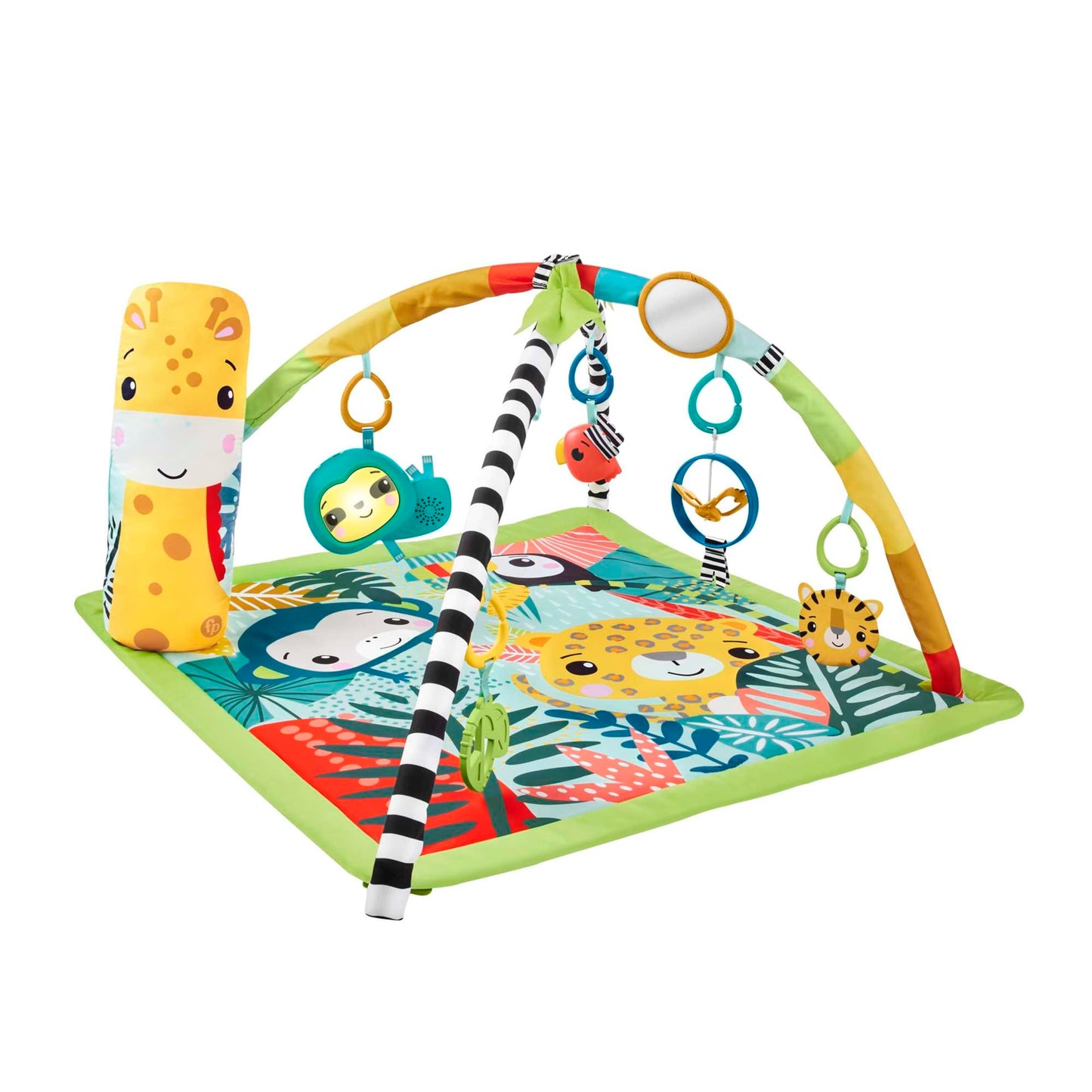 Fisher-Price 3-in-1 Rainforest aktivitātes paklājiņš zīdaiņiem, spēļu paklājs un sensorās rotaļlietas, lietošanai guļus uz vēdera, džungļu dizains, no dzimšanas, HJW08