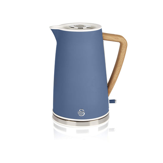 Swan Nordic Ultra ātrs elektriskais tējkanna - bezvadu, 1,7 l, 2200 W, koka izskata rokturis, automātiska izslēgšanās, matēti zils
