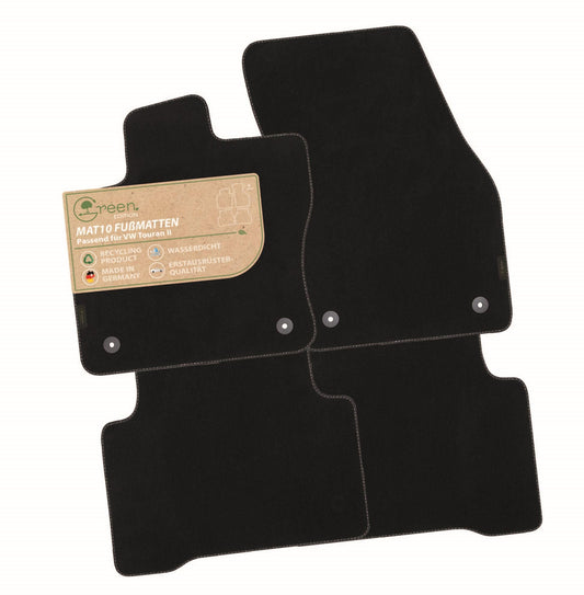 MAT10 Zaļā izdevuma – auto paklāji, kas piemēroti VW Touran 2 (no 09/2015, 5-vietīgs, tips 5T) | ilgtspējīgs samts | automašīnu paklāju komplekts, 4 daļas | Ražots Vācijā, oriģinālo aprīkojumu kvalitāte