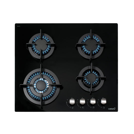 CCI 6031 BK - Gāzes plīts ar propānu un 4 gāzes virsmām - 1 trīskronis - Piemērots vārīšanai ar dabasgāzi - 59 cm platums - Kopējā jauda 8 kW - Degļi un grili ar dzelzs gāzi - Cata