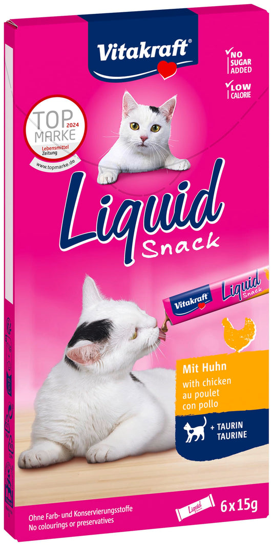 Vitakraft Liquid Snack kaķiem, krēmīga uzkoda ar vistu un taurīnu, 6 x 15g