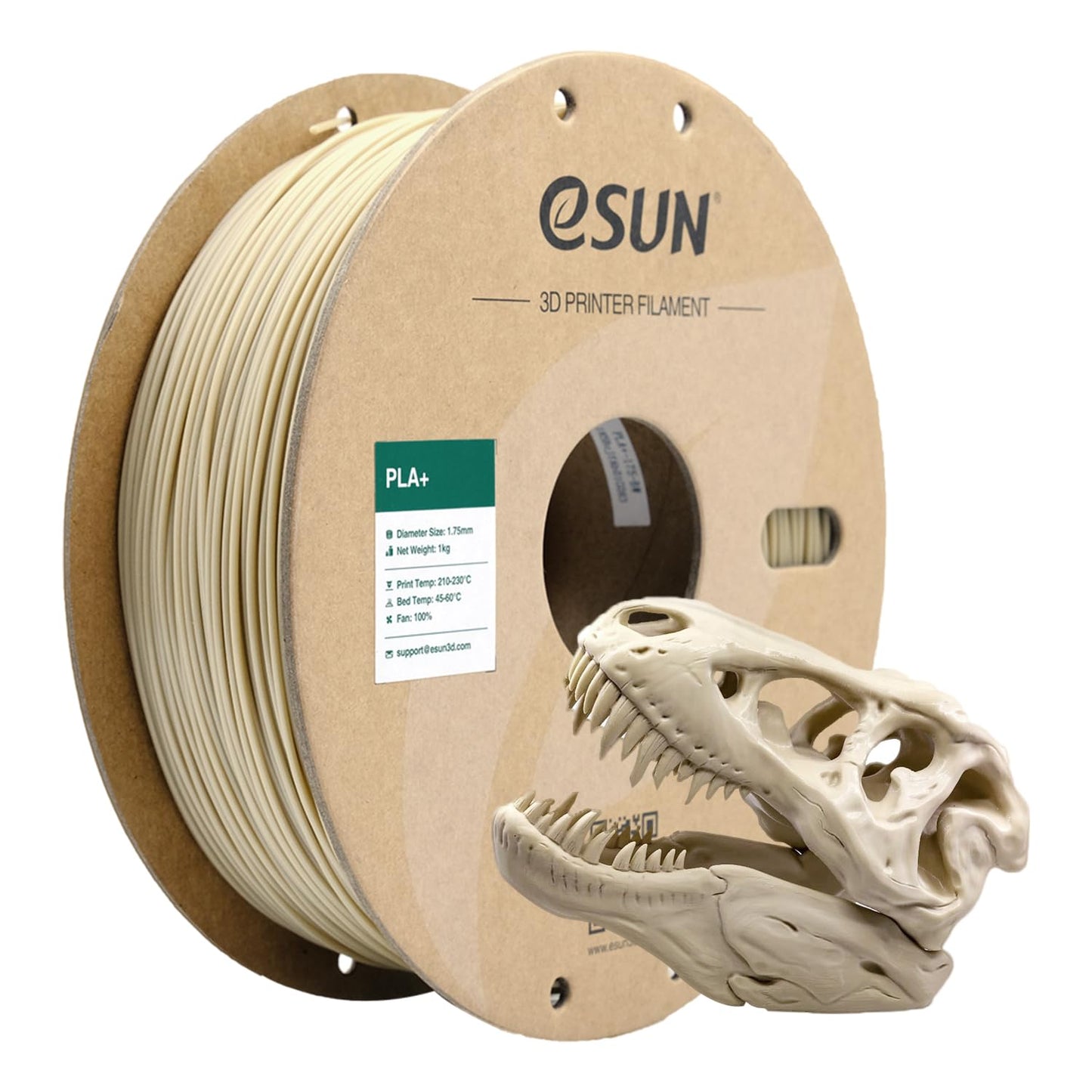 eSUN PLA+ filament 1.75mm, kaulu balts, 1KG