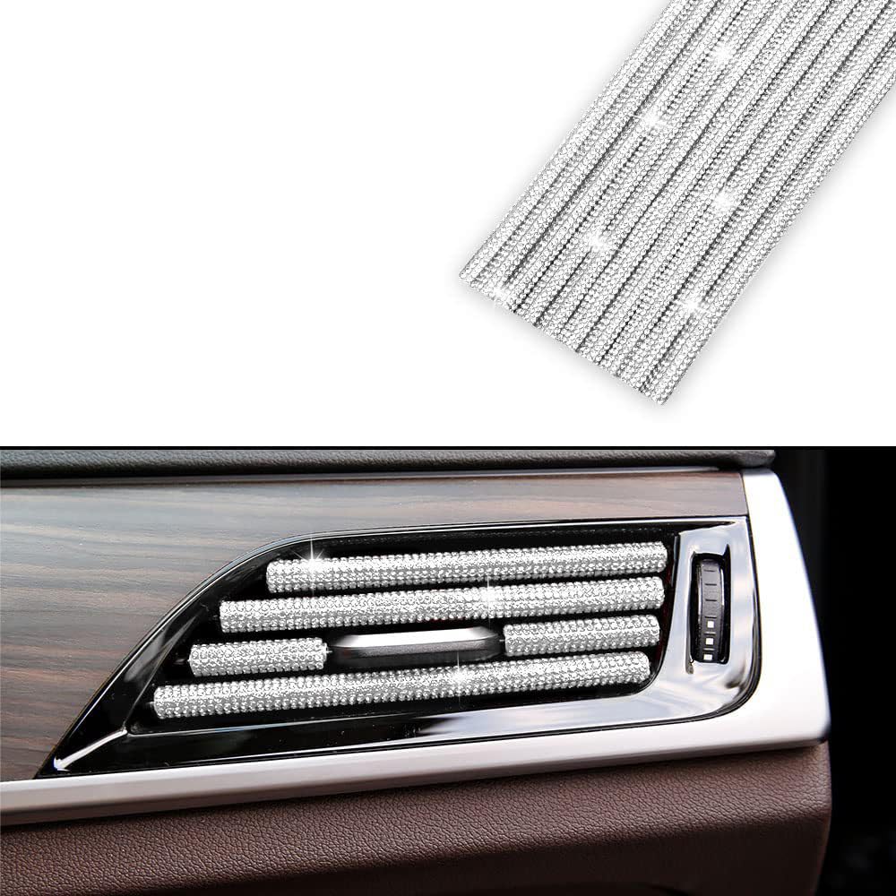 3 gab. auto gaisa ventilācijas dekoratīvas līnijas 20 cm ar rhinestone, mirdzoša ventilācijas restes dekorācija, balta