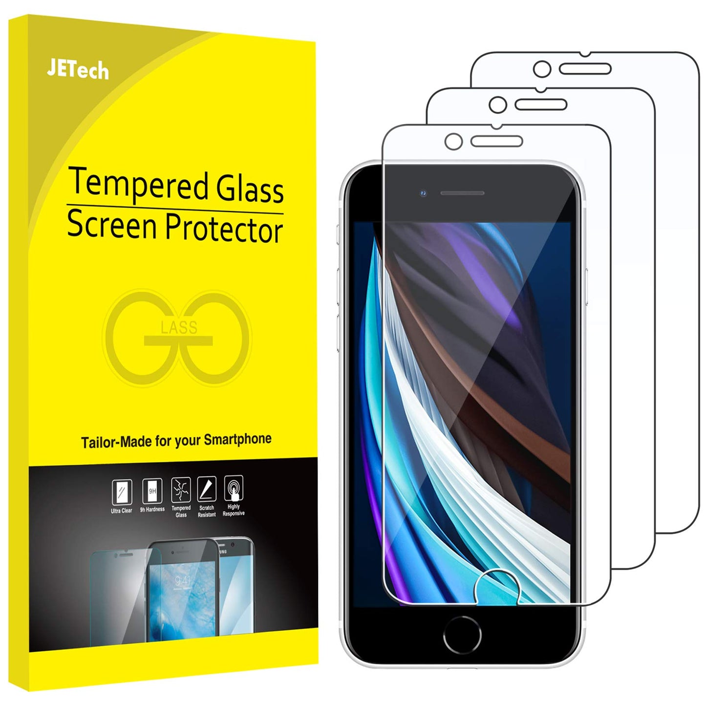 Ekrāna aizsargplēve JETech iPhone SE 3/2 (2022/2020), 3 gab.