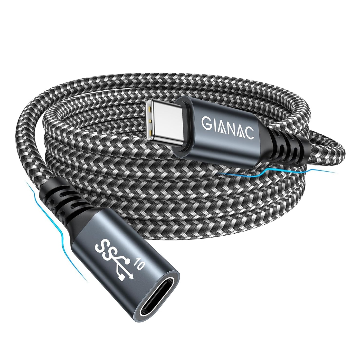 USB-C pagarinātāja kabelis 2M 100W 10Gbps, GIANAC USB 3.2