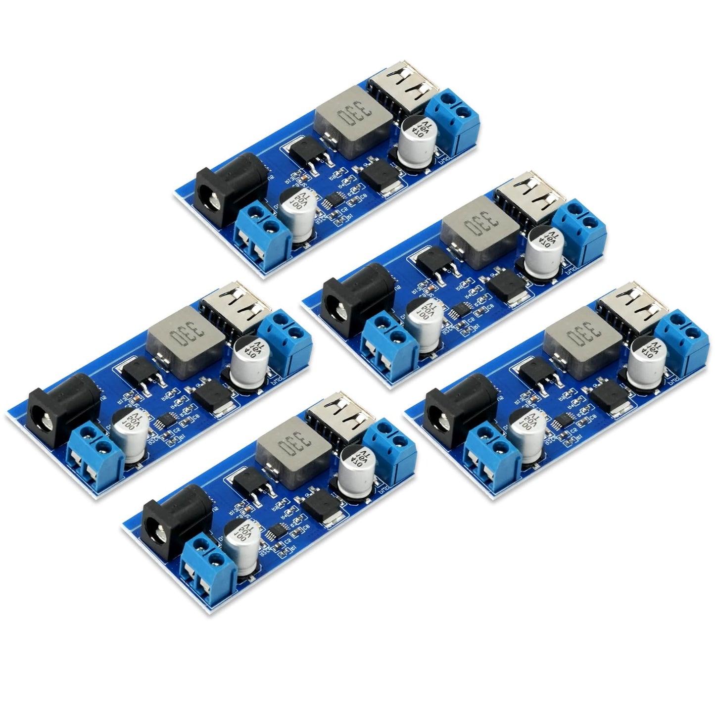 DC-DC Buck Converter 24V/12V uz 5V 5A QIQIAZI, pazeminošs sprieguma pārveidotājs ar USB portu, 5 gab.