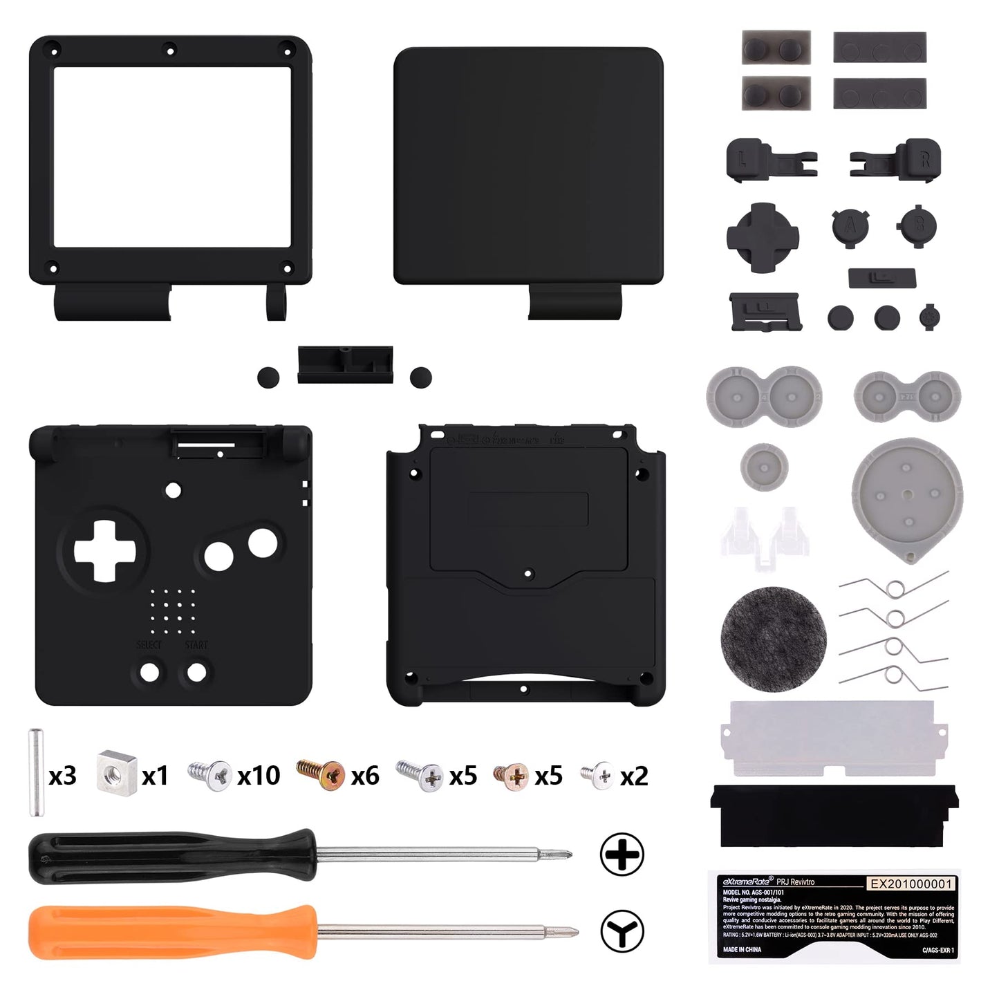 Korpuss eXtremeRate Nintendo Gameboy Advance SP, IPS Ready, melns, bez konsoles un plates