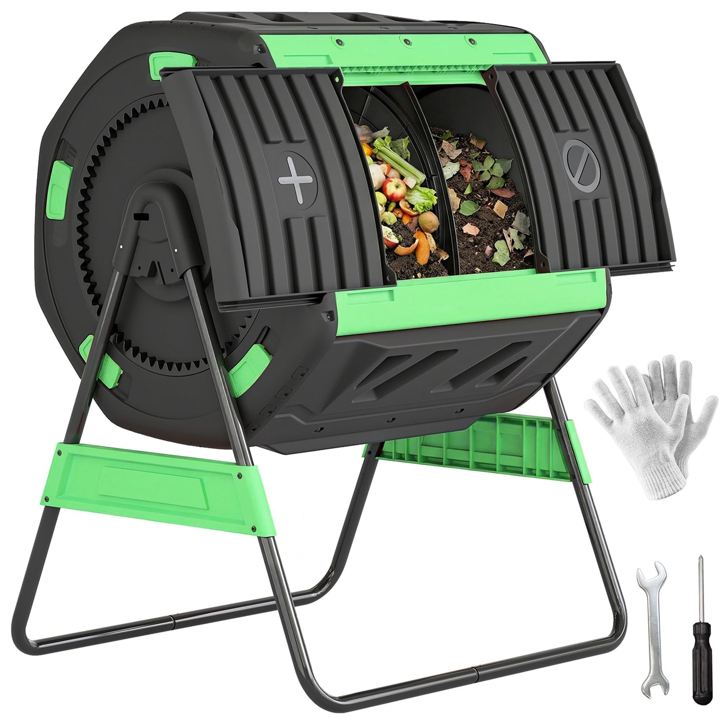Kompostētājs Outsunny 200 Liter 94x67x98cm ātras kompostēšanas kompostētājs ar bīdāmām durvīm