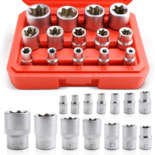 Ārējais Torx uzgaļu komplekts, 14 daļu Torx uzgaļu komplekts 1/2 1/4 3/8 zoll uzgaļi, ārējā Torx E4-E24 uzgaļi no CR-V auto instrumentiem