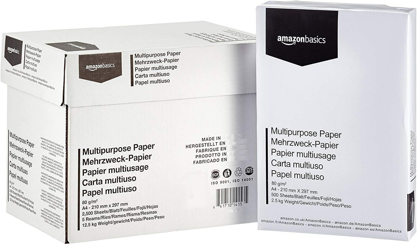 DIN A4, 80 g/m², 2500 gab., 5 iepakojumi pa 500, balts