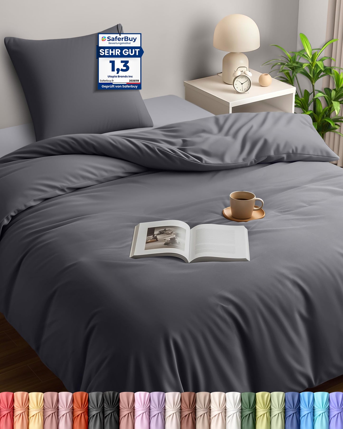Gultas veļas komplekts Utopia Bedding 135x200 cm + 1 spilvendrāna 80x80 cm, pelēks