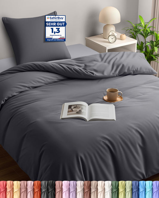Gultas veļas komplekts Utopia Bedding 135x200 cm + 1 spilvendrāna 80x80 cm, pelēks