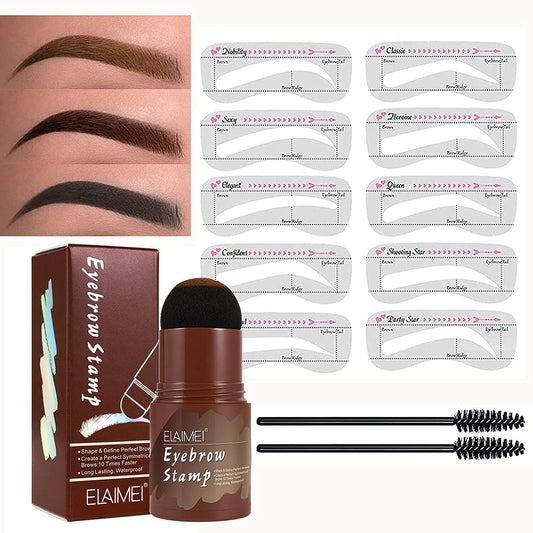 Uzacu stampis, ūdensizturīgs, atkārtoti lietojams make-up Brow Stamp uzacu pūderis, trafaretu uzacu zīmulis un otu komplekts, 1 Step Brow Stamp Shaping Kit, 10 uzacu trafareti, stampis (vidēji brūns)