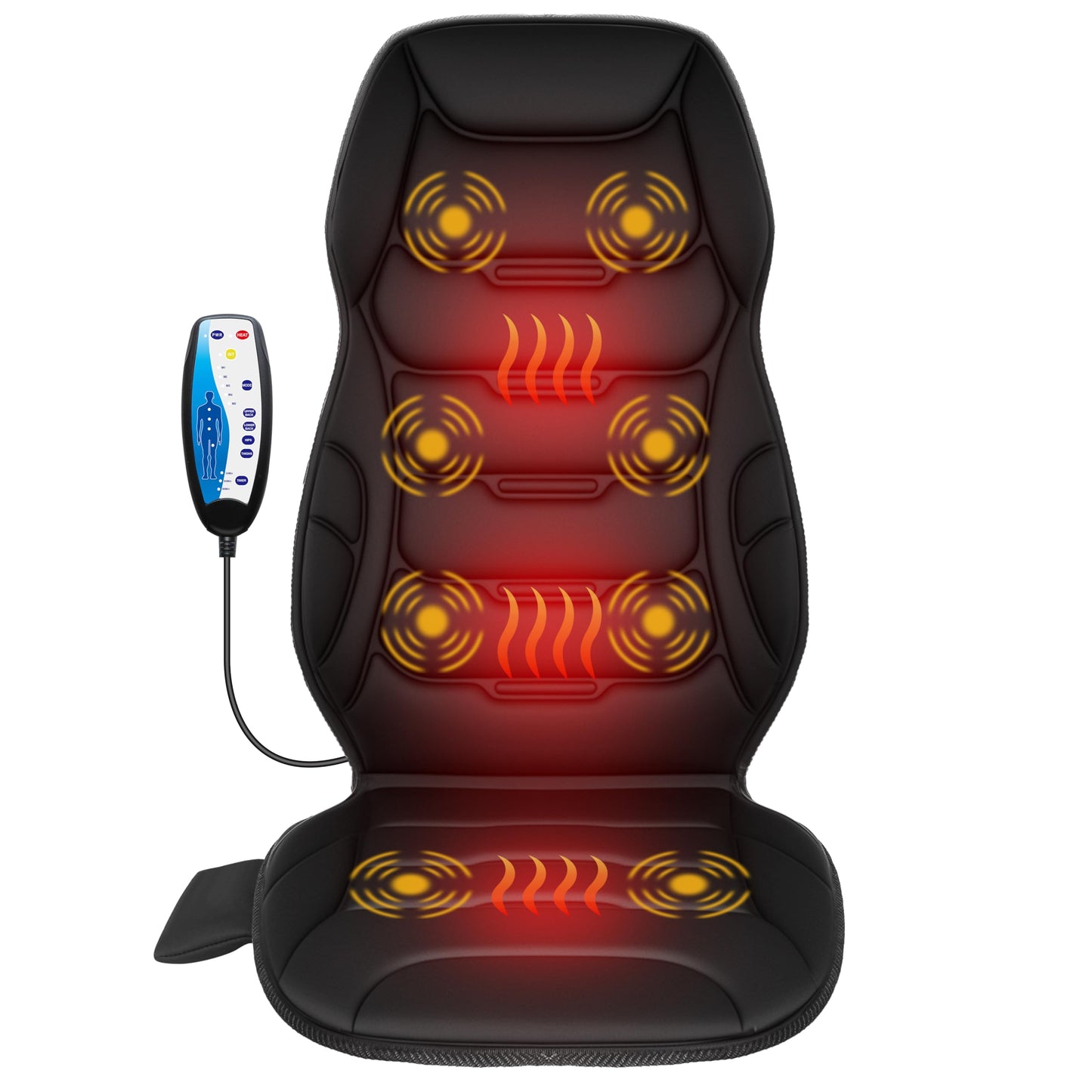 COMFIER masāžas sēdekļa uzlika ar sildīšanas funkciju, 8 vibrācijas motori, 5 masāžas režīmi un 2 sildīšanas līmeņi, daudzpusīga masāžas paklājiņš kaklam, mugurai, birojam un mājām, dāvana vīriešiem