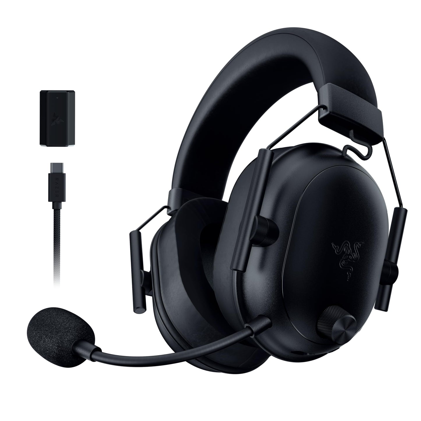 Gaming austiņas datoram Razer BlackShark V2 HyperSpeed — bezvadu īpaši vieglas e-sporta austiņas (280g, HyperClear īpaši platjoslas mikrofons, TriForce Titanium 50-mm draiveri, Bluetooth), melnas