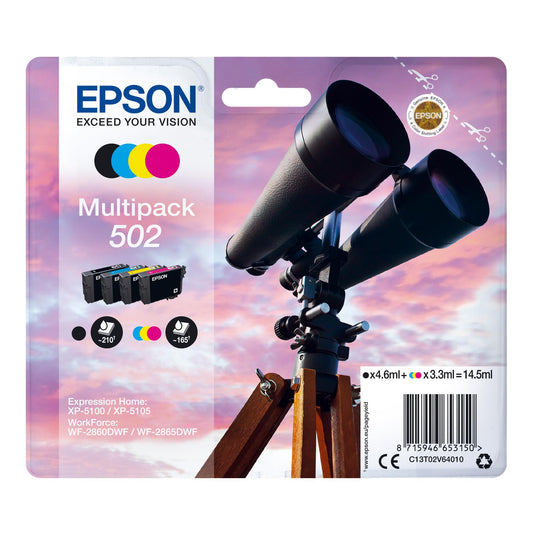 Epson 502 tinte - 4 krāsas komplekts, saderīgs ar XP-5100, XP-5150, WF-2860DWF, ReadyPrint Flex tarifiem