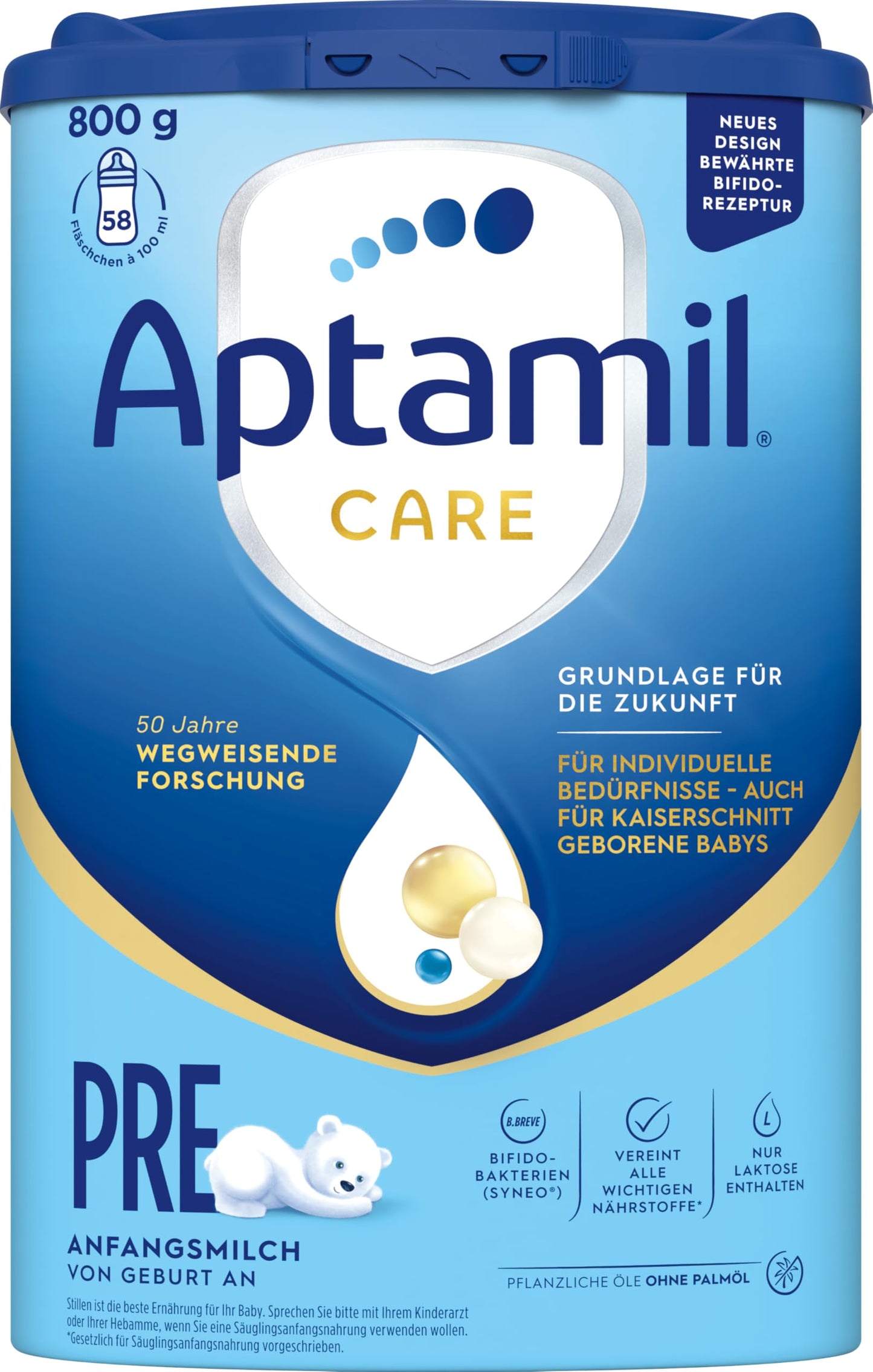 Zīdaiņu maisījums Aptamil Care PRE – 800g – sākuma maisījums no dzimšanas – bez palmu eļļas