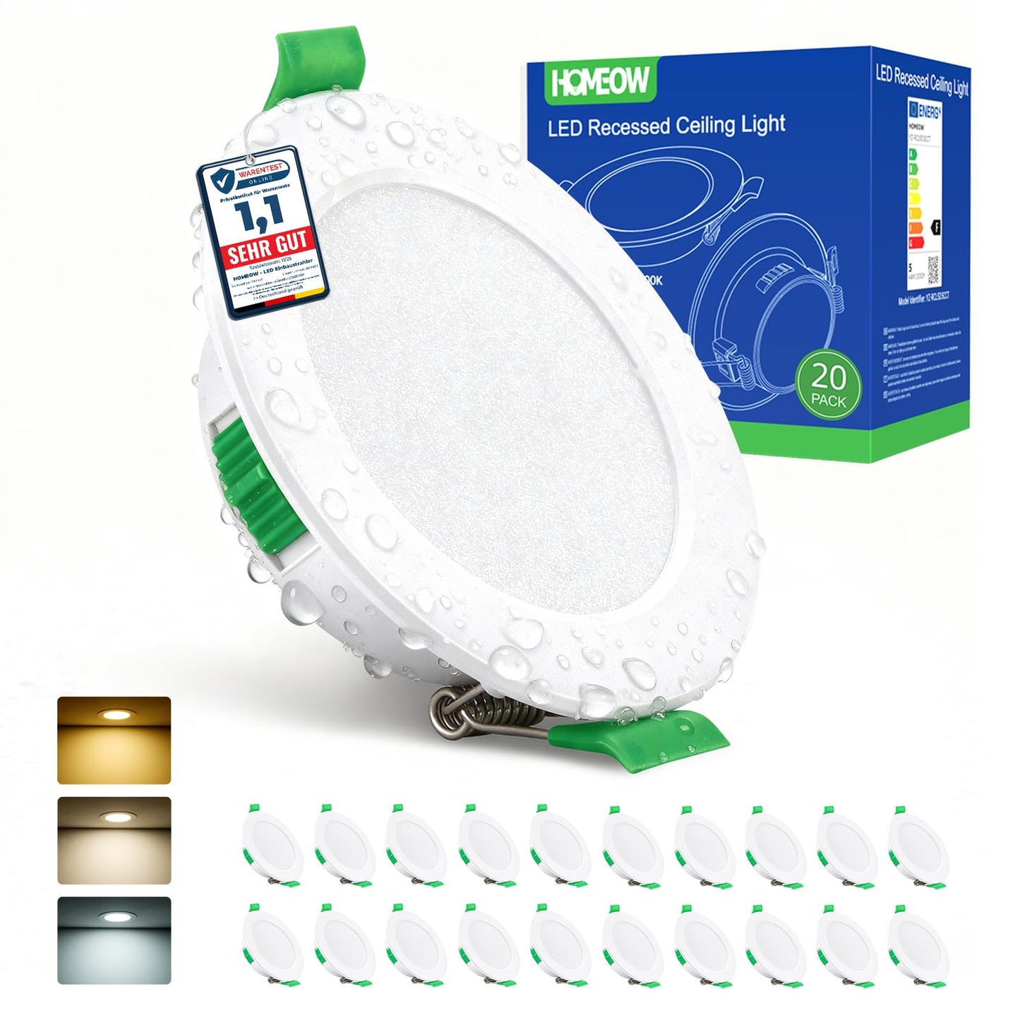 LED iebūvējami gaismekļi HOMEOW 20 gab. komplekts, 68mm - 80mm atveres izmērs