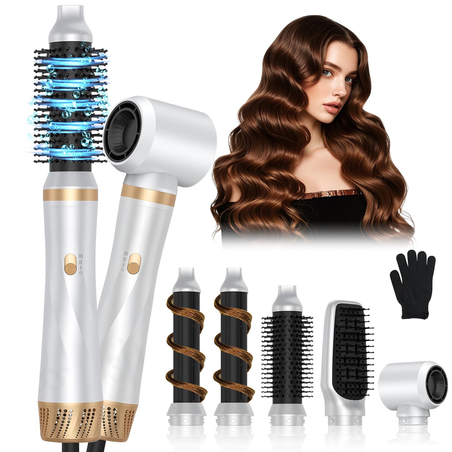 Airstyler komplekts 5-in-1, 1000W, daudzfunkcionāls matu veidotājs, automātiska gaisa plūsmas lokšķēre, fēns, matu taisnotāja suka, matu veidošanas komplekts apjomam, gludināšanai un lokām