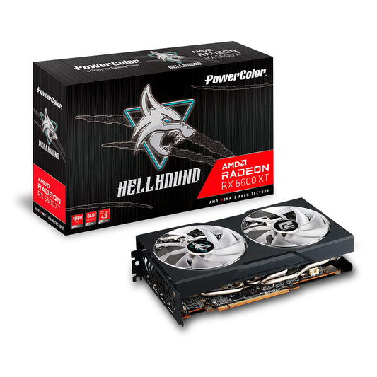Powercolor Hellhound Radeon RX 6600XT - 8GB GDDR6, black, high-performance gaming graphics card.