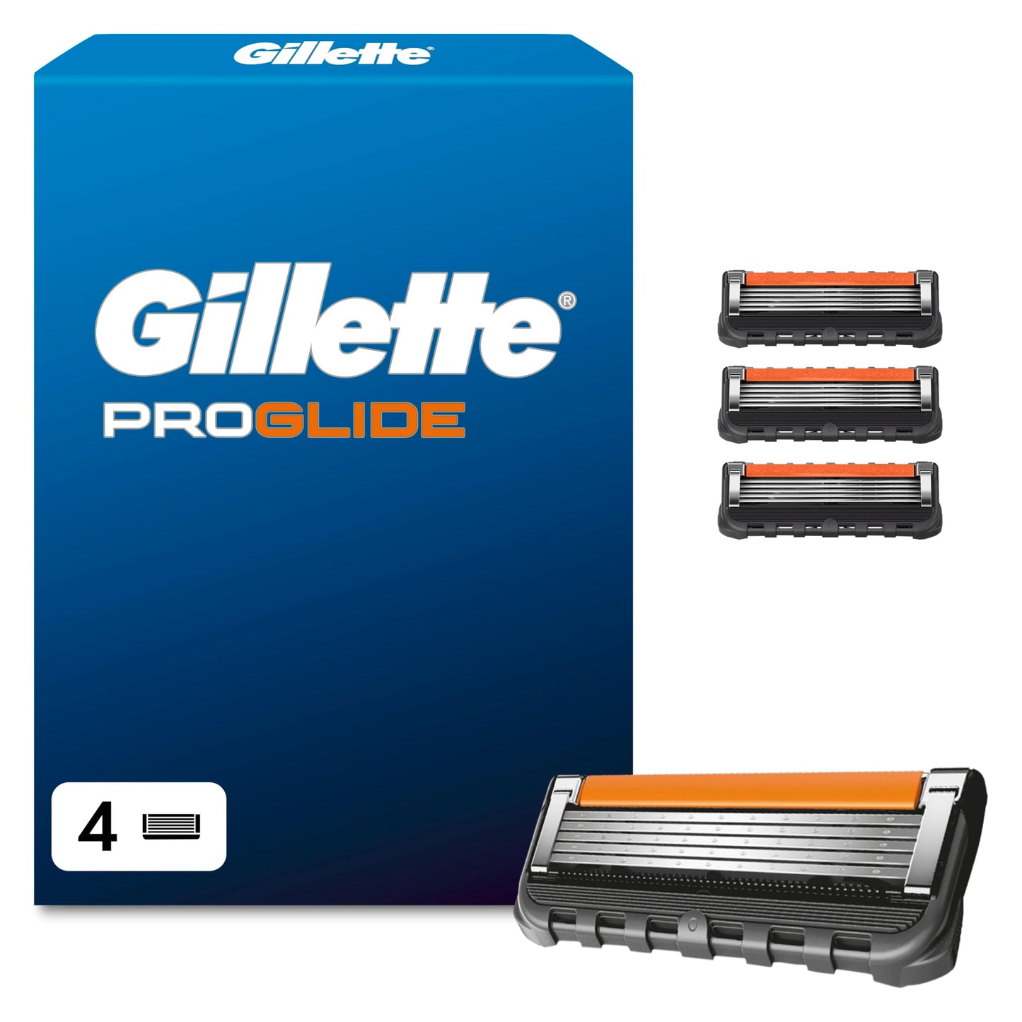 Skūšanās asmeņi Gillette Proglide, 4 oriģinālās rezerves kasetnes, melnas