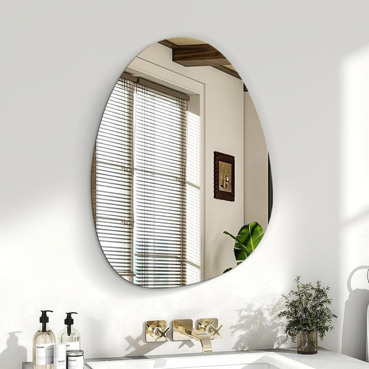 Asimetrisks sienas spogulis Sqinor 45x60 cm, bezrāmja dekoratīvs sienas spogulis, moderns HD spoguļstikls, vannas istabas spogulis bez rāmja, dekoratīvs asimetrisks spogulis priekšnamam, vannas istabai, guļamistabai, viesistabai, sienai