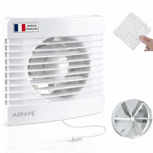 Vannas ventilators ar auklas slēdzi 100 mm, pretatplūdes vārstu un insektu sietu, 7W, 26 dB, 78 m³/h, vannai WC virtuvei, sienas un griestu montāžai, balts, 5 gadu garantija