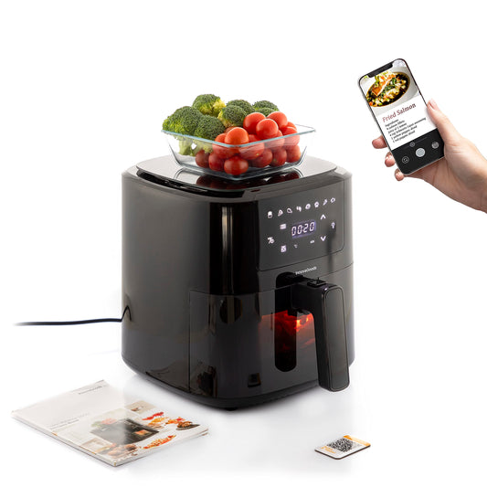 InnovaGoods karstā gaisa fritēšanas ierīce 5L - 1500W, 8 programmas, skārienekrāns, integrēts svars, 360° gaisa plūsma, melna.
