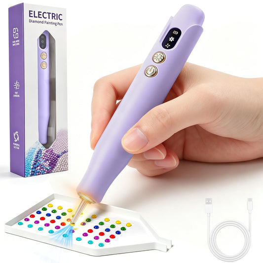 Elektriskais diamond painting zīmulis ar gaismu, 2 sūkšanas līmeņi, FIVAVA, violets